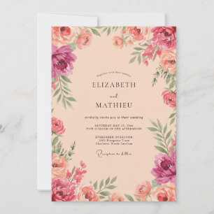 Coral Pink Floral Flourish Wedding Invitation