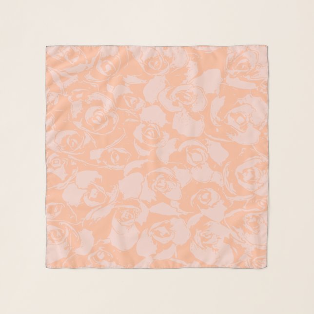 Coral Pink Floral Illustration Botanical Pattern Scarf (Front)