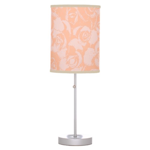 Coral Pink Floral Illustration Botanical Pattern Table Lamp