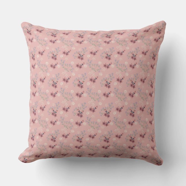 Coral Pink Floral Pattern | Country Farmhouse Outdoor Pillow (Front)