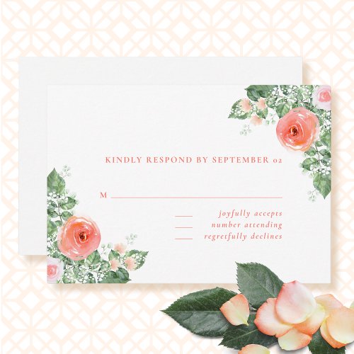 Coral Pink Floral Spring Summer Wedding RSVP 