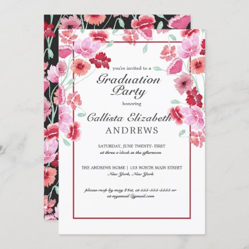 Coral Pink Floral Watercolor Graduation Party Invitation