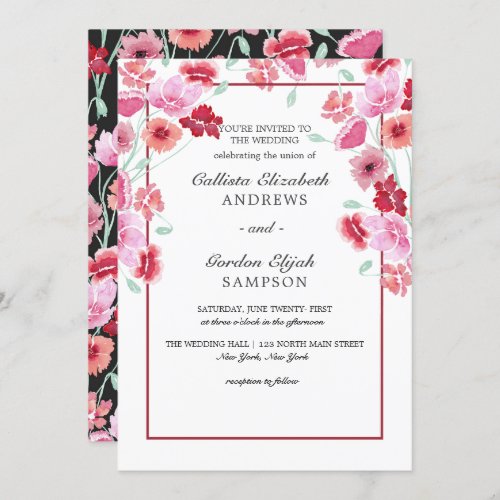 Coral Pink Floral Watercolor Wedding Invitation