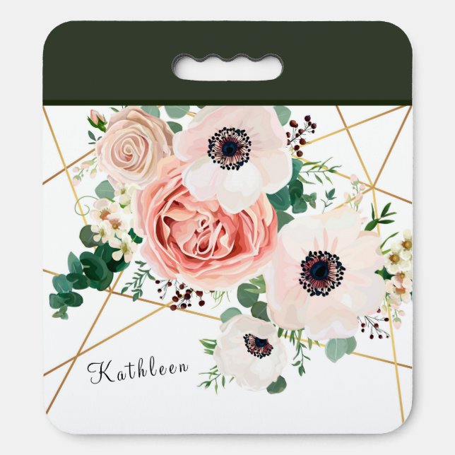 Coral Pink Flower Modern Geometric Garden Knee Pad (Front Vertical)