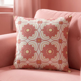 Coral Pink Flowers On Cream Throw Pillow