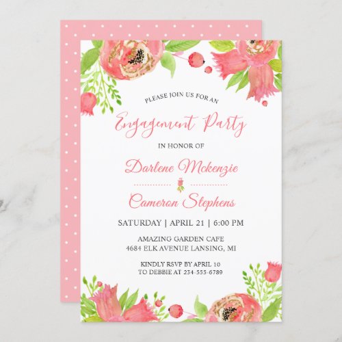 Coral Pink Flowers Spring Garden Engagement Party Invitation