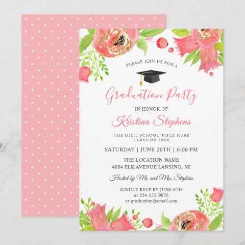 Coral Pink Flowers Spring Garden Graduation Party