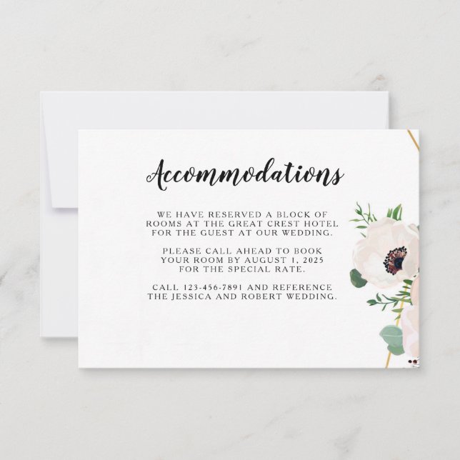 Coral Pink Flowers Wedding Information Card (Front)