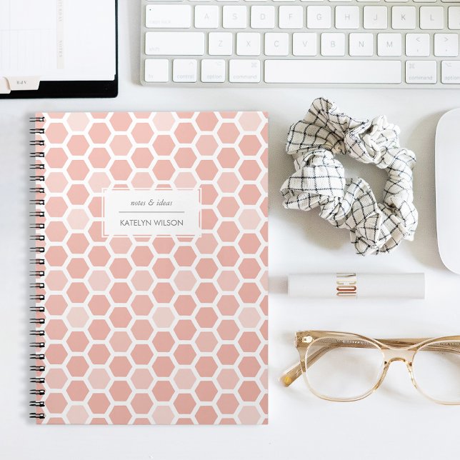 Coral Pink Geo Hexagon Pattern Notebook (Creator Uploaded)