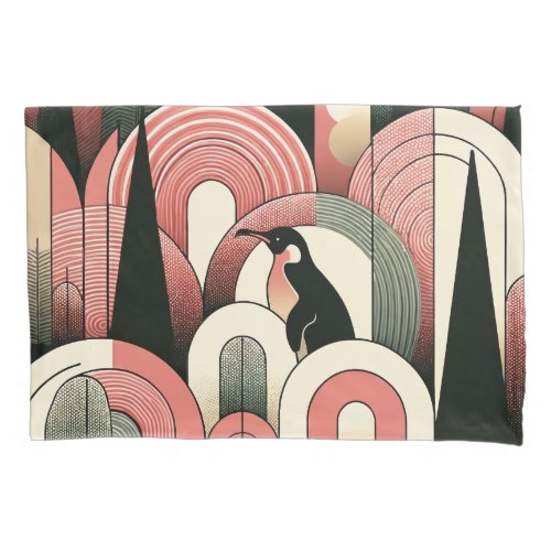 Coral Pink Geometric Abstract Art Deco Penguin Pillow Case