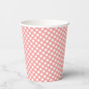 Coral Pink Gingham Paper Cups