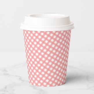 Coral Pink Gingham Paper Cups