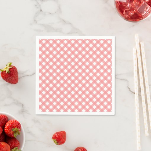 Coral Pink Gingham Paper Napkins Zazzle
