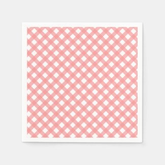 Coral Pink Gingham Paper Napkins