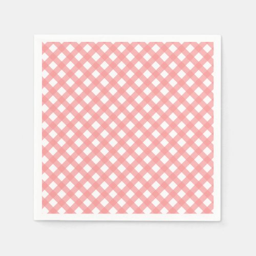 Coral Pink Gingham Paper Napkins