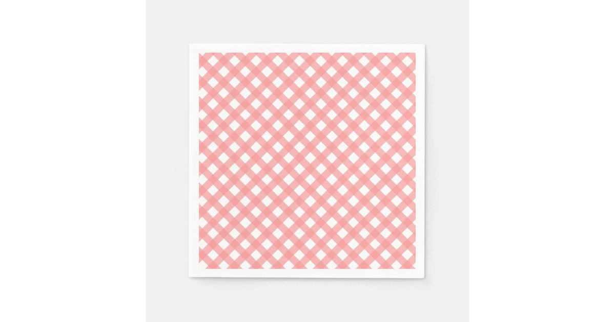 Coral Pink Gingham Paper Napkins Zazzle