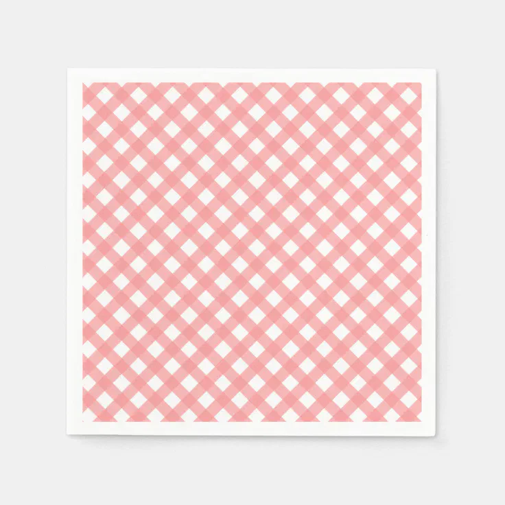 Coral Pink Gingham Paper Napkins Zazzle