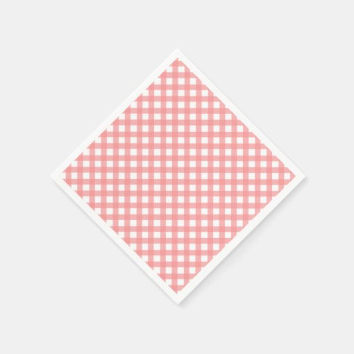 Coral Pink Gingham Paper Napkins Zazzle