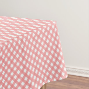 Coral Pink Gingham Pattern Tablecloth