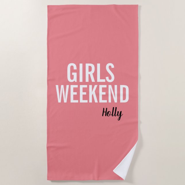 Coral Pink Girls Weekend Beach Towel (Front)