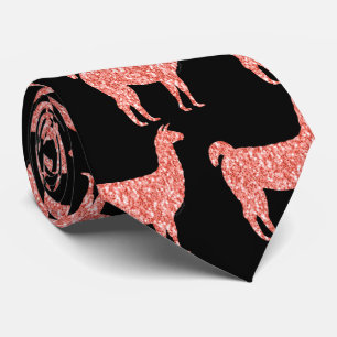 Coral pink glitter Sparkles pattern black Neck Tie