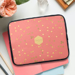 Coral Pink Gold Foil Confetti Sprinkles Monogram Laptop Sleeve<br><div class="desc">Add your initials to this pretty coral pink colored laptop sleeve with faux gold foil sprinkles</div>