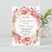 Coral pink gold garden theme Quinceanera Invitation (Standing Front)