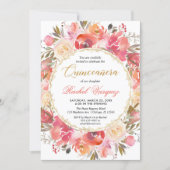 Coral pink gold garden theme Quinceanera Invitation (Front)