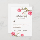 Coral Pink Gold Magnolia Floral Watercolor Wedding RSVP Card (Front/Back)