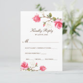 Coral Pink Gold Magnolia Floral Watercolor Wedding RSVP Card (Standing Front)