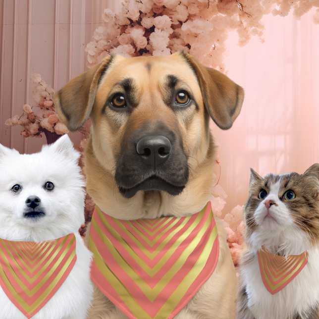 Coral pink gold striped dog wedding bandana pet bandana collar (Creator Uploaded)