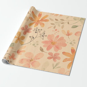 Coral-pink golden floral pattern wrapping paper