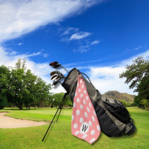 Coral Pink Golf Ball Pattern Monogram Personalized Golf Towel