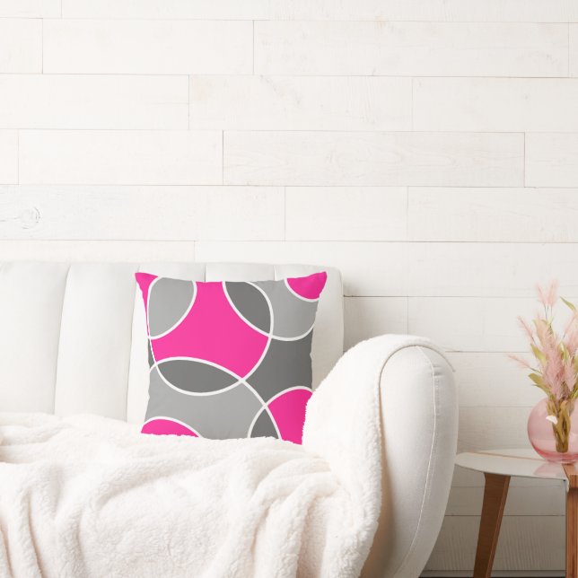 Coral Pink Gray Abstract Circles Throw Pillow (Couch)