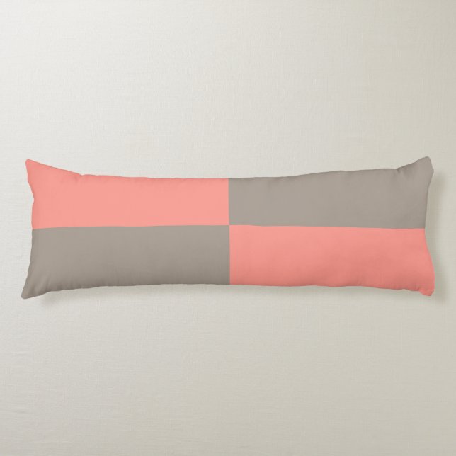 Coral Pink Gray Checker Pattern Body Pillow (Front)