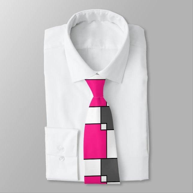 Coral Pink Gray White Squares   Neck Tie (Tied)