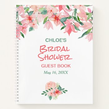Coral Pink Green Floral Border Bridal Shower Guest Notebook by AvenueCentral at Zazzle
