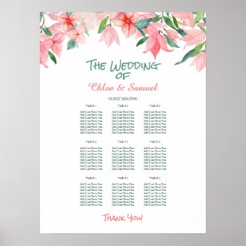 Coral Pink Green Floral Wedding Seating Chart by AvenueCentral at Zazzle