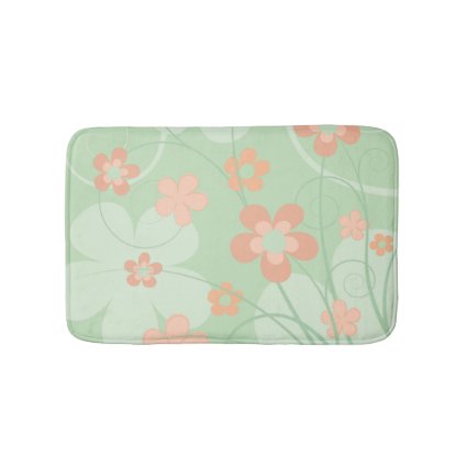 Coral pink Green Flowers Simple cute Spring Floral Bath Mat
