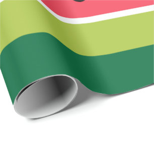 Coral Pink Green Watermelon Fruit Stripes Pattern Wrapping Paper