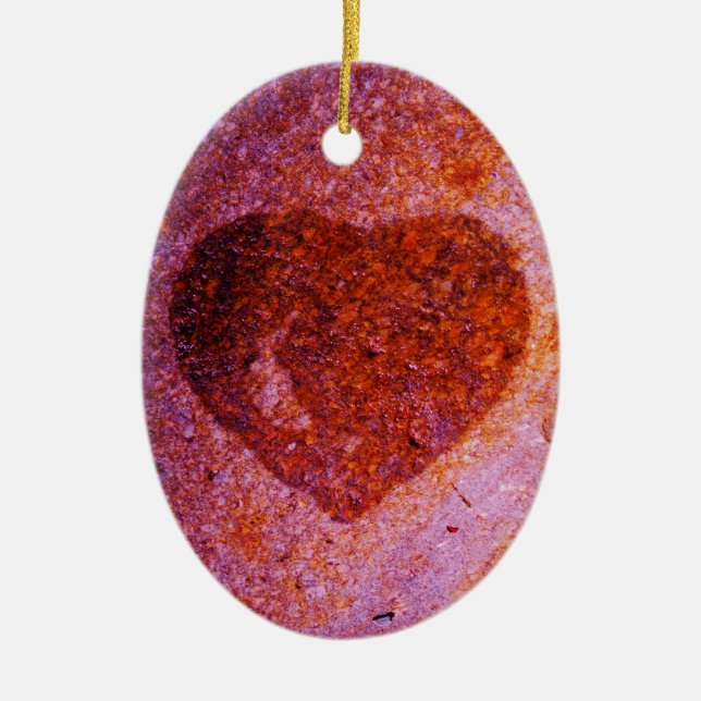 coral pink heart ceramic ornament (Front)