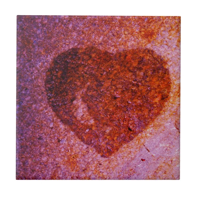 coral pink heart ceramic tile (Front)