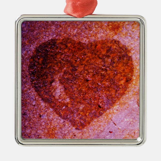 coral pink heart metal ornament (Front)