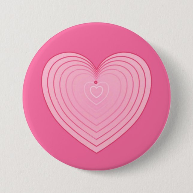 Coral pink heart on a deep pink background pinback button (Front)
