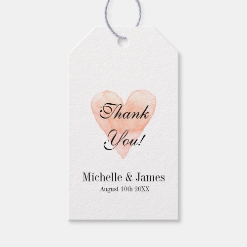 Coral pink heart wedding thank you favor gift tags