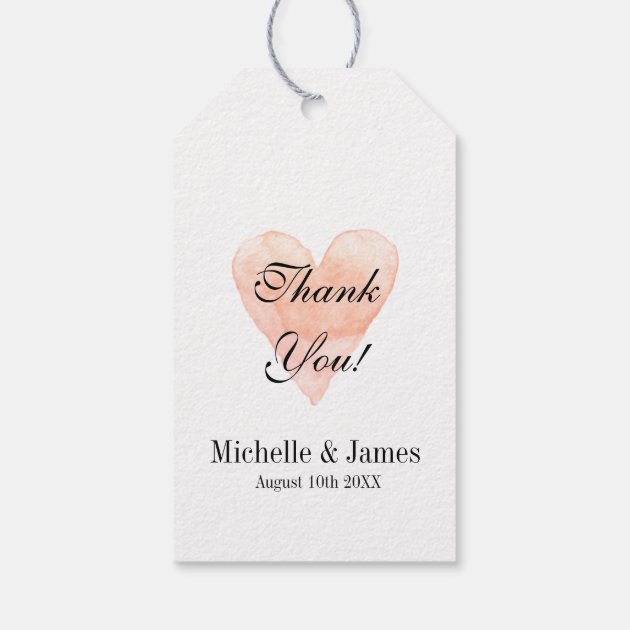 Coral Pink Heart Wedding Thank You Favor Gift Tags