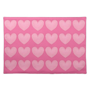 Coral pink hearts, deeper pink background cloth placemat