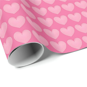 Coral pink hearts, deeper pink background wrapping paper