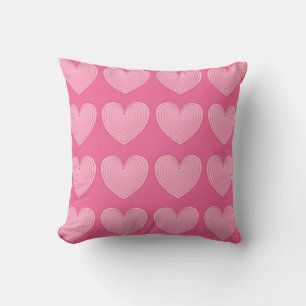Coral pink hearts on a deep pink background throw pillow
