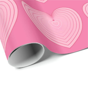 Coral pink hearts on a deep pink background wrapping paper
